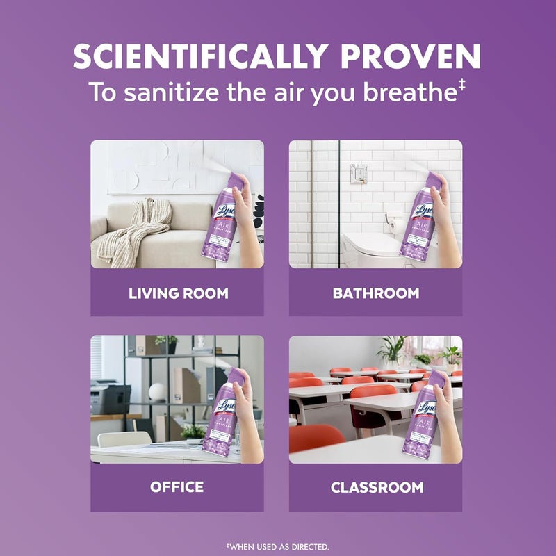 Lysol Air Sanitizer Spray with Odor Eliminator for Home & Office, Sanitizing Spray, Air Freshener Alternative, Lavender Sky Scent, 10 oz (Pack of 3) - Image 4